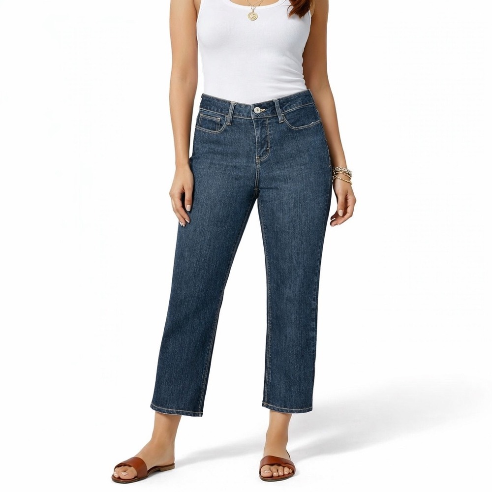 Faded Glory Womens Jeans‎ Size 8 Dark Wash Straight Leg Cotton Blend Cropped